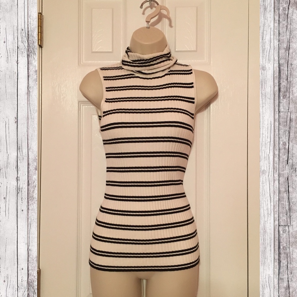 Express Black & White Striped Turtleneck